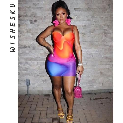 Tie Dye Print Spaghetti Strap Bodycon Mini Dress Sexy Women Night Clubwear Party Dresses 2021 Elegant Summer Vacation Outfits