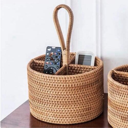 Wicker Straw Storage Basket Portable Four Compartment combination Storage Fruit Basket sundries organizer