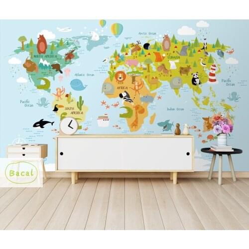 Bacal Custom wallpaper cartoon world map TV background wall living room bedroom kids room 3d wallpaper murals papel de pared