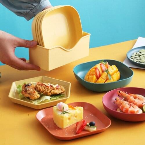 Nordic Simple Round Rectangular Fruit Cake Dessert Wheat Straw Material Storage Tray Kitchen Supplies Western Steak Plate