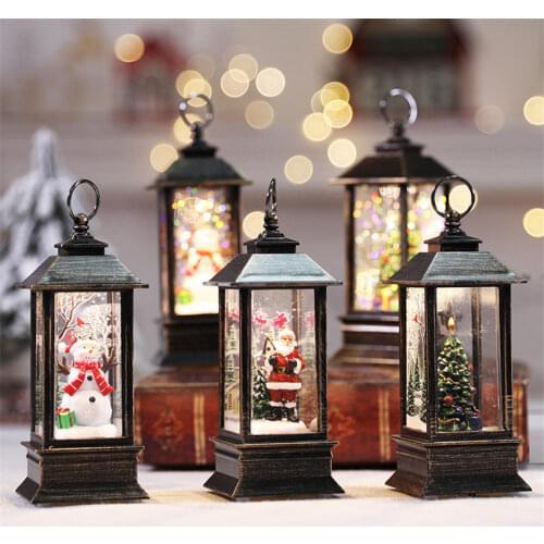 Christmas Decorations for Home Lantern Led Small Oil Lamp Light Candles Xmas Tree Ornaments Santa Claus Elk Lamp New Year Gift