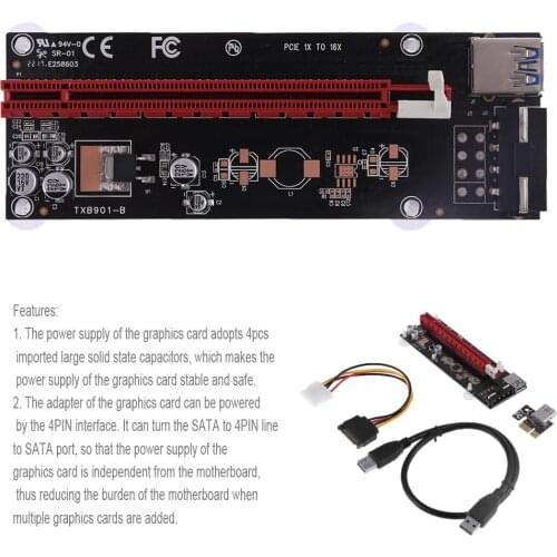 Extender Riser Card 4Pin USB3.0 Cabl BTC Miner PCI-E Express 1x to 16x Household Computer Set for Bitcoin Miner Mining