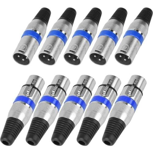 WSFS Hot 5 Pairs 3 Pin XLR Connectors Male and Female Microphone Mic Cable Plug Connector o Socket, 10 Pack