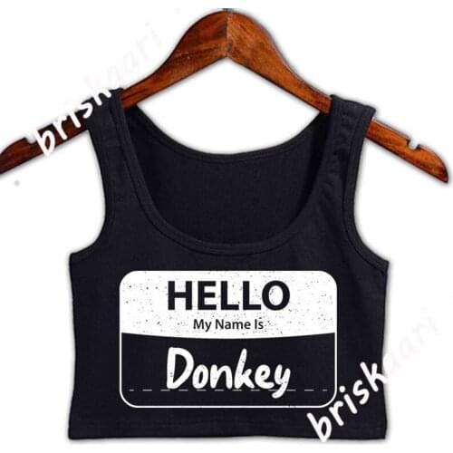 Hello My Name Is Donkey Donkey Crop Top Women For Women Spring Crew Neck Top Character Solid Color Pattern Sunlight Vest