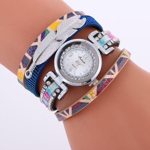 Hot fashion leather watch wrap around elegance wristwatch for women wholesale clock long strap watches leaf wrap around watches