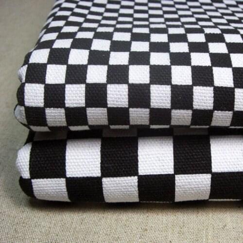 100% Cotton viaPhil Brand Thick White Black F1 Square Checks Printed Cotton Canvas Fabric Patchwork Cloth Dress Home Decor