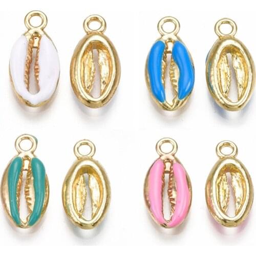 100pcs Alloy Enamel Cowrie Shell Pendants for for necklace jewelry making Decor Accessories Mix Color 17x8.5x3.5mm, Hole: 1.8mm