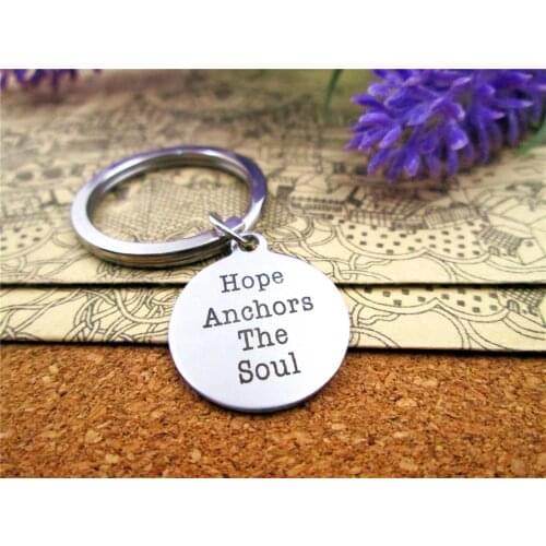 3pcs/lot 28mm stainless steel keyring with 20mm stainless steel circle round "hope anchors the soul " charms keyring