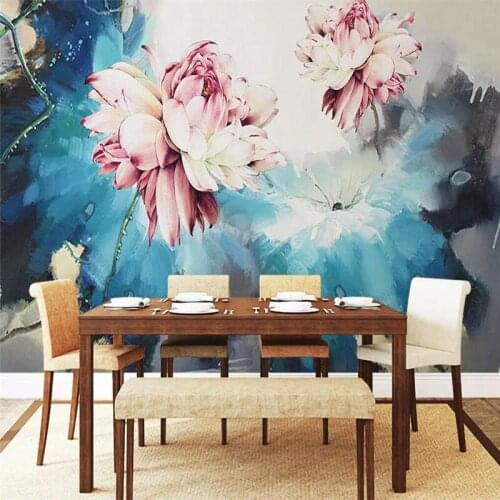 American retro painting lotus background wall professional production mural wholesale wallpaper mural poster photo wall