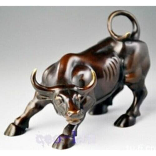 Free shipping Asian Big Wall Street copper Fierce Bull/OX Statue,Home decoration 8inch high Cow sculpture