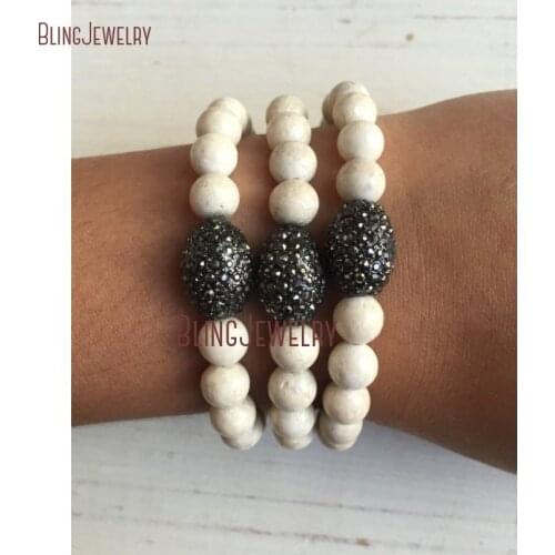 Riverstone Beaded Bracelets with Gunmetal Pave Crystal Ovals Bracelet BM24358