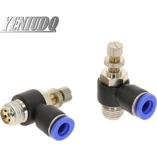 SL" Pneumatic Speed Flow Controller L type 4-12mm OD Hose Tube 1/8" 1/4" 3/8" 1/2"BSP Male Gas Airflow Limit Valve Quick Fitting