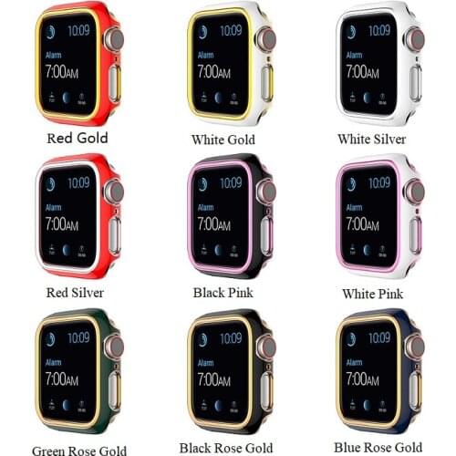 Double Colors Plating Watch Protective Case PC Hard Frame Protector Shell With Glass For Apple 6 5 4 3 Se 44mm 42mm 40mm 38mm