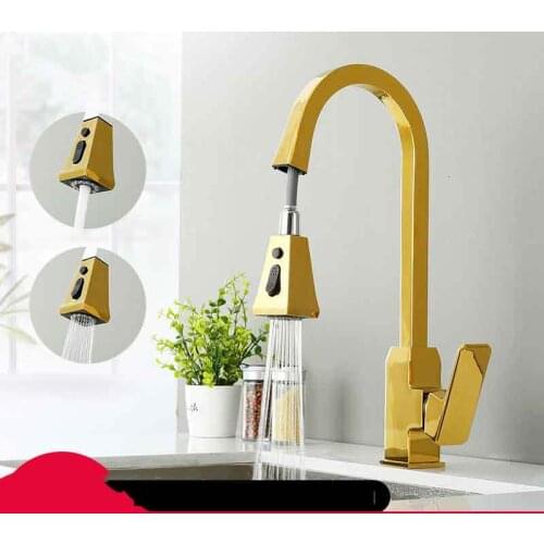 And gold kitchen faucets, black and silver, only one handle pulled out of the kitchen, one hole handle, water mixing faucet