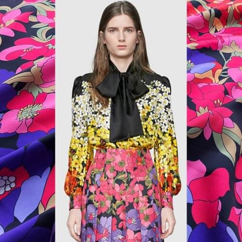 Custom production printed twill satin polyester fabric cloth for sewing 145 cm width fashion clothing dress fabric wholesale