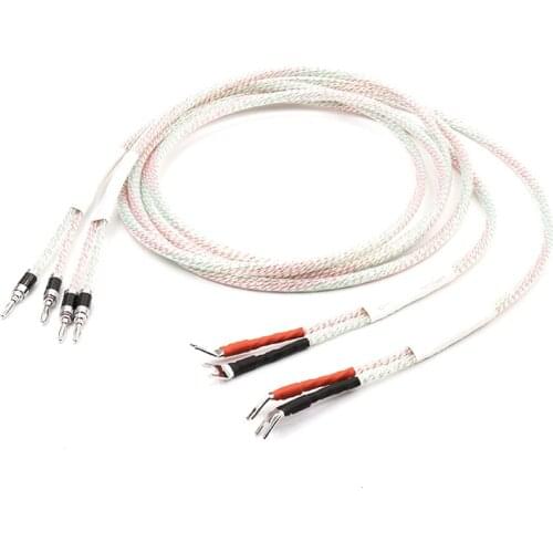 A pair Valhalla Series Hifi speaker cable with banana to spade Plug Speaker Audio Cable 2.5M