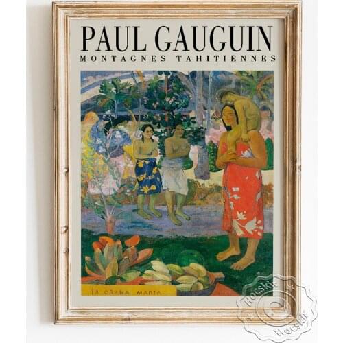 Paul Gauguin Exhibition Museum Poster, Montagnes Tahitiennes Cultural Landscape Canvas Painting, Tahiti Scenery Wall Picture