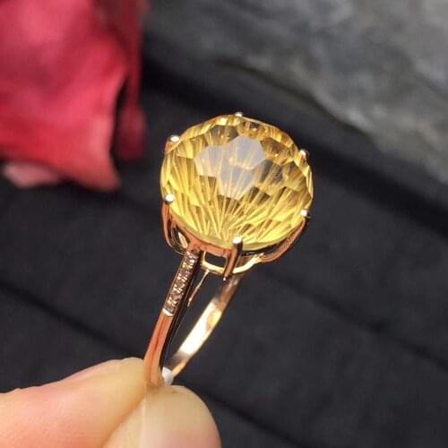 Citrine Ring 18K Gold AU750 Round Shape 12mm Natural Citrine Gemstones Rings for Female Anniversary Gift Fine Rings