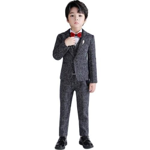 2021 Boys Blazer Jacket Vest Pants Bowtie Clothing Set Kids Formal Tuxedo Wedding Suit School Children Performance Prom Dress