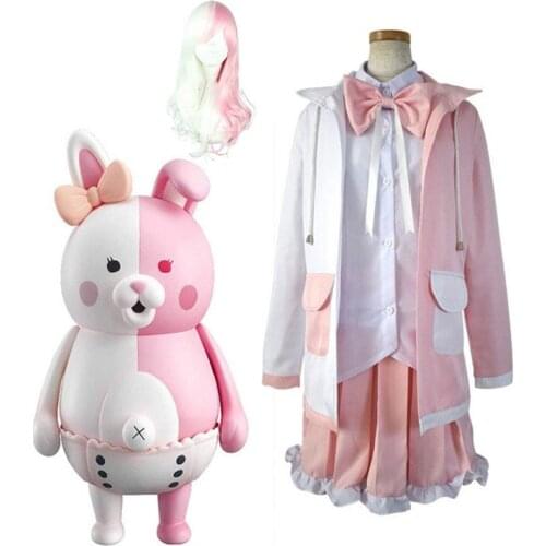 Anime Danganronpa Monomi Cosplay Costume Pink Long Wig Rabbit Bear Girls Coat Carnival Party Dress Skirts Uniform Full Set