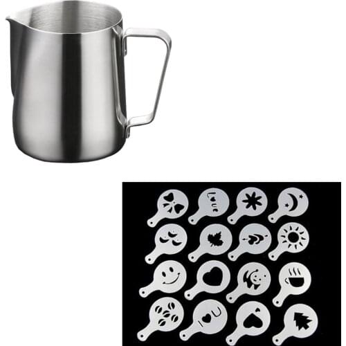 Stainless Steel Coffee Tool Frothing Pitcher Pull Flower Cup 16PCS/set Cafe Foam Template Barista Stencils Decoration Tool