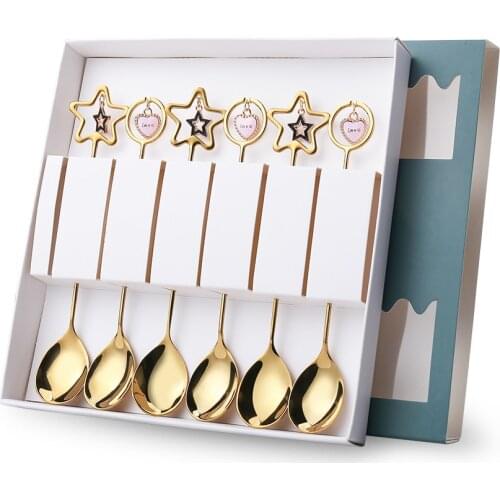 Stainless Steel Spoon Golden Coffee Stirring Spoon Creative Long Handle Ice Spoon Mug Giveaway Spoon Gift Set
