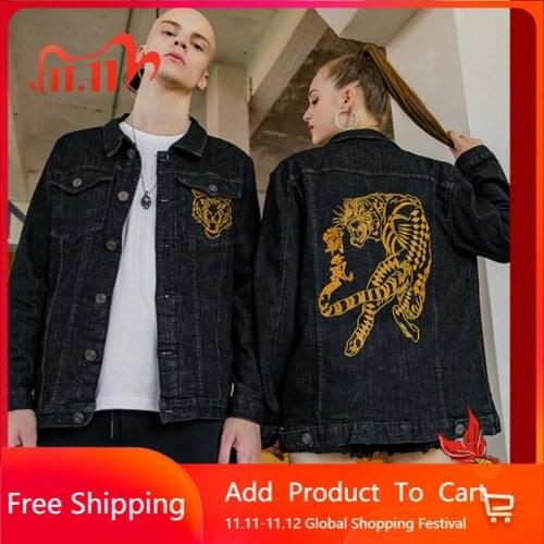 Denim Jacket Mens New Autumn Coat Chinese Style Yokosuka Tiger Embroidery Youth Tooling Jacket Men Couple Clothes Men Fashion