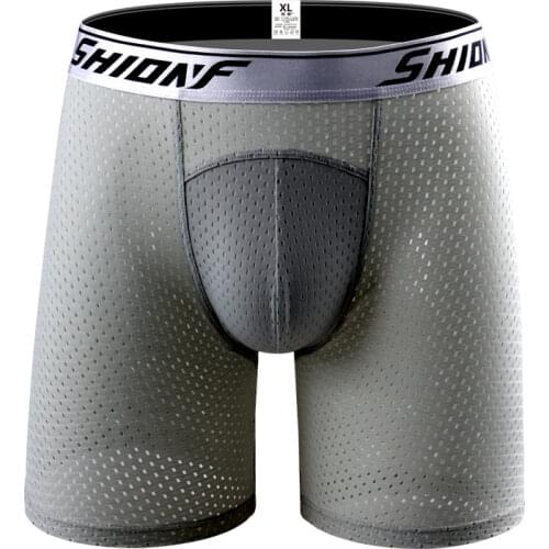 Men Long Boxer Shorts Mens Underwear Mesh Breathable Underwear Plus Size Underpants U Convex Big Pouch Underwear Trunks