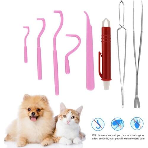 8pcs/set Tick Remover Set Pet Flea Remover Tool Puppy Cat Scratching Hook Remover For Dogs Pet Cats Cleaner Tool Tick Clip Kit