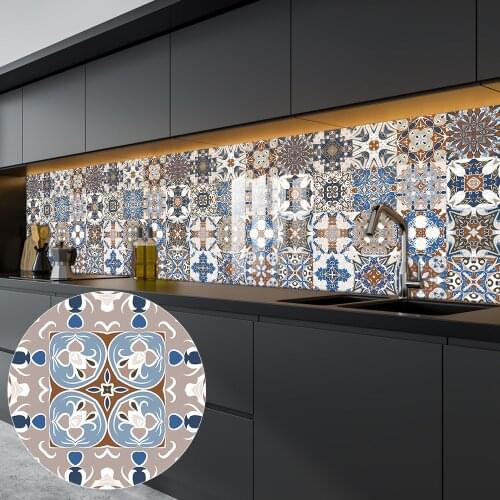 16pcs/set Portuguese Style Tiles Sticker Kitchen Bathroom Wardrobe Home Decor Peel & Stick Oil-proof Ceramics PVC Art Wallpaper