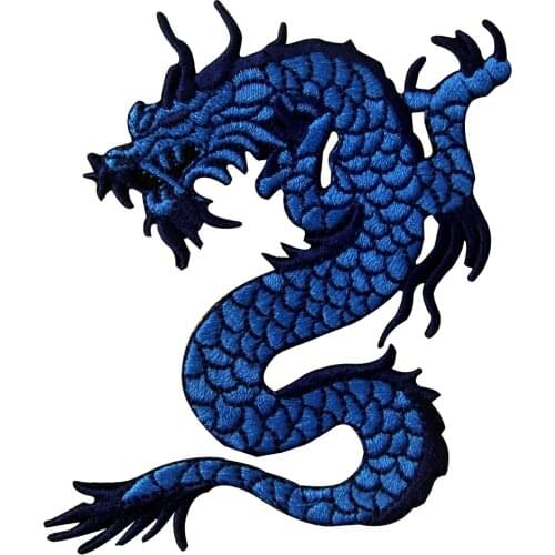 Blue Dragon Animal Embroidery Patches Biker MC Full Embroidered for Jacket Chest Clothing Ironed Sewn on Badge Free Shipping