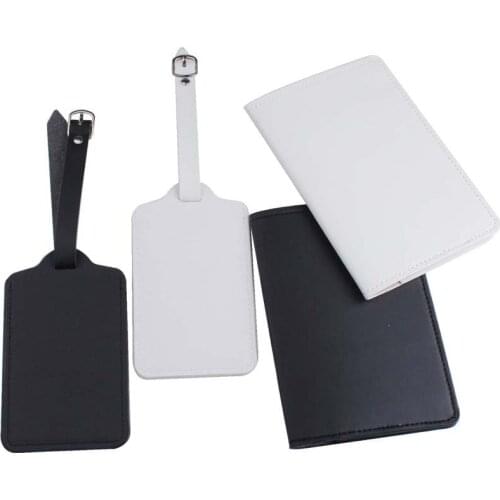 2pcs/set Black&White Passport Cover Luggage Tag PU Leather For Travel Accessories Case Label Tag Passport Holder