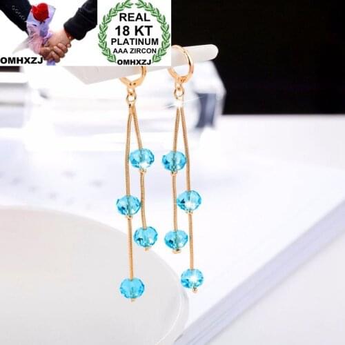 OMHXZJ Wholesale Personality Fashion OL Woman Girl Party Wedding White Blue Beads Tassel 18KT Gold Earrings YE334