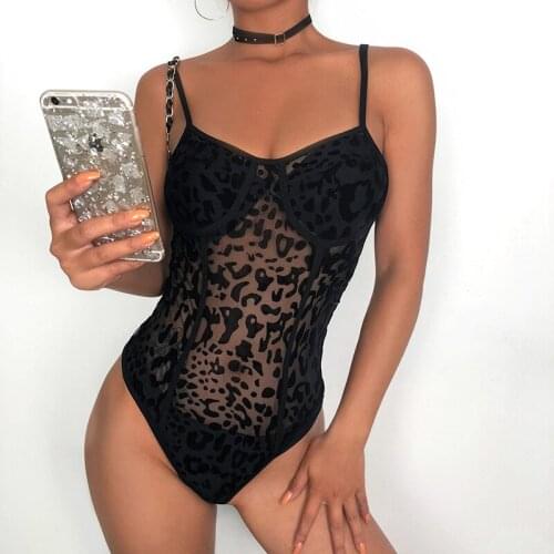 Sexy Bodysuit Vrouwen Leopard Bloemen Borduren Hollow Out Lace Skinny Bodysuit Zwart Sml Jumpsuit