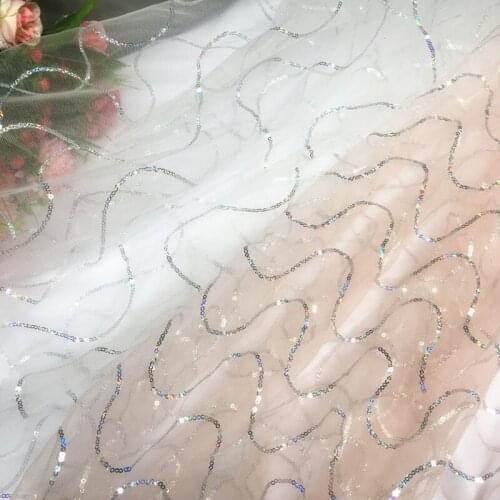 GLace 1M/lot Water wave transparent sequin bronzed mesh fabric for gilr dress wedding decoration TX1156