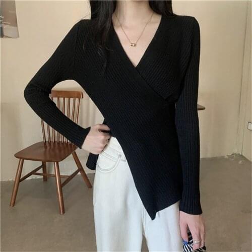 Alien Kitty V-Neck Slim Pullovers Sweaters Outwear Sexy Knitwear 2021 Autumn Hot Solid Casual High Streetwear New Women Tops