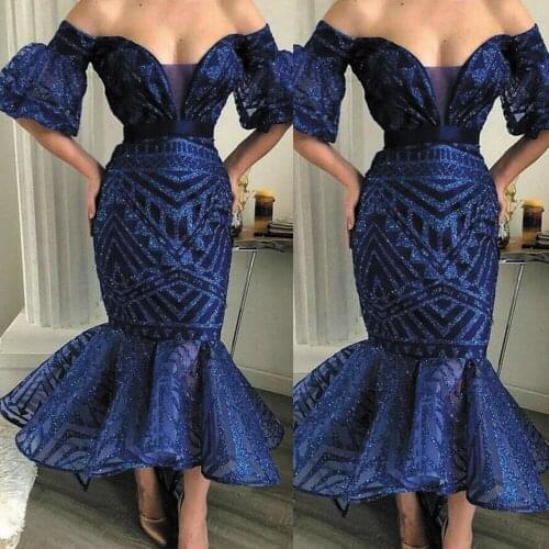 SuperKimJo Abendkleider Royal Blue Sparkly Evening Dresses Long Mermaid Off the Shoulder Modest Evening Gown Vestidos Formales