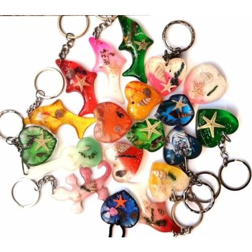 YQTDMY 12 pcs mixed design fashion starfish keychain Insect Specimen keychain Crafts