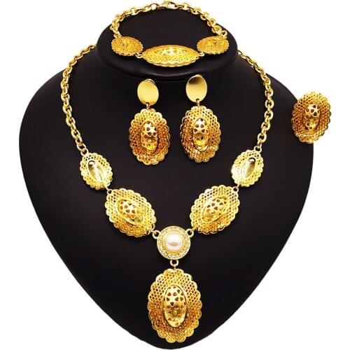 Yulaili New 18K Italian Gold Necklace Jewelry Set Bracelet Earring Ring Set Wholesale Chain Latest Design Spot Jewelry Sets