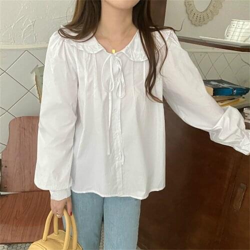 2021 White Chic Shirts Cute Elegant Puff Sleeves Loose Fashion Women Autumn Hot Casual Streetwear Tops New Blouses
