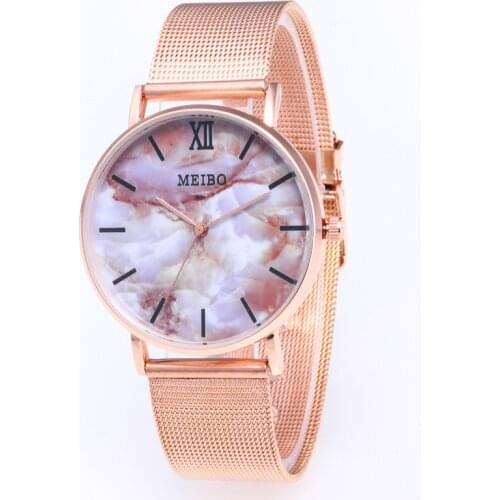 Wire mesh with marble surface womens quartz watch