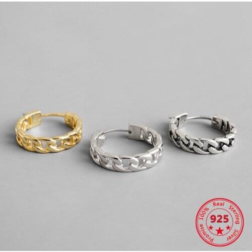 Minimalist Genuine 925 Sterling Silver Earrings Vintage Chain Gold Silver Woman Fashion Jewelry Earrings Gift