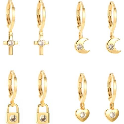Cross Heart Drop Earrings for Women Gold Hand Lock Paired Dangle Earrings 2pcs Copper CZ Korean Earrings Fashion Jewelry 2020