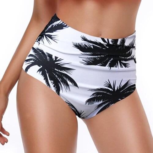 New Wind Floral Print Shirring High-waist Bikini Bottom Women Sexy Single Panties Bikini Briefs 2021 Swimwear Bathing Bottom
