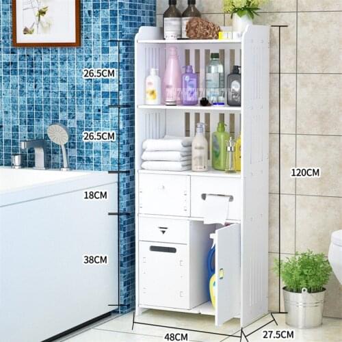 ZW0072 Land PVC Wood-Plastic Board Bathroom Storage Cabinet Toilet Sideboard Vanity Cabinet Tissue Storage Rack Side Cabinet