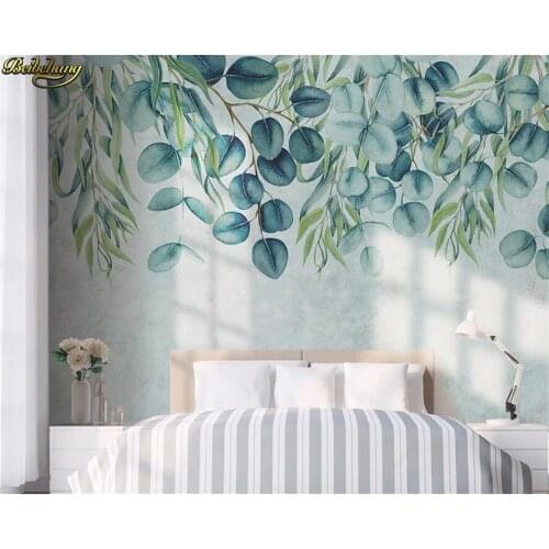 Beibehang Custom 3d wallpaper mural Nordic minimalist hand painted small fresh watercolor tropical leaves background wall paper