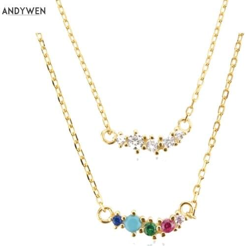 ANDYWEN 925 Sterling Silver 18K Gold PlatedGuadaloupe Simple Pendant Line Crystal Zircon CZ Luxury Jewelry Gift Rainbow Jewels