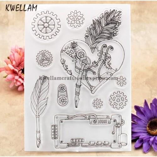 Heart Feather Gear Scrapbook DIY photo cards rubber stamp clear stamp transparent stamp 15x21cm KW8011210