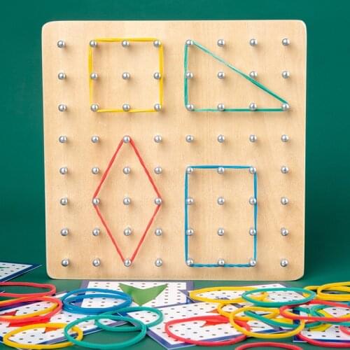Montessori early education wooden geometric nail board teaching space educational toy with card creative graphic kindergarten