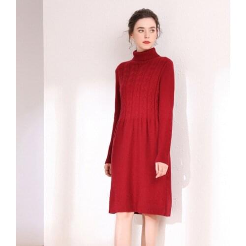 Long red cashmere sweaters women knitted turtleneck pull femme hiver oversized fashion autumn winter warm loose undertakes